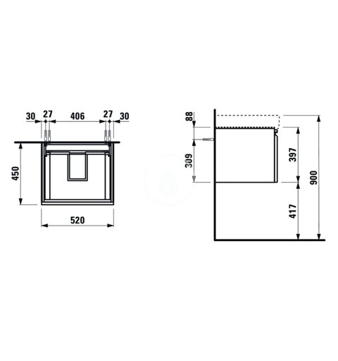 Laufen Umývadlová skrinka, 520x450x390 mm, 1 zásuvka, grafit mat H4833510964801