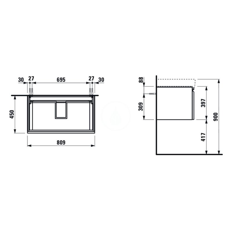 Laufen Umývadlová skrinka, 810x450x390 mm, 1 zásuvka, grafit mat H4835020964801