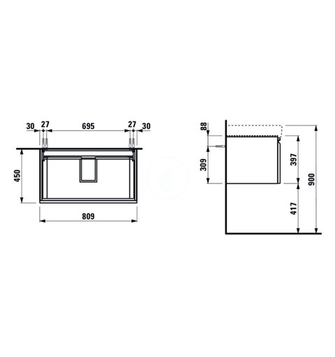 Laufen Umývadlová skrinka, 810x450x390 mm, 1 zásuvka, grafit mat H4835020964801