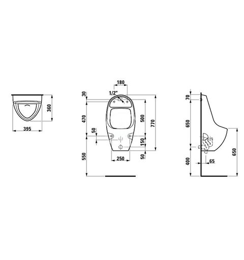 Laufen Urinál so sifónom, 395 mm x 360 mm, biela – štandardné vyhotovenie H8401040000001
