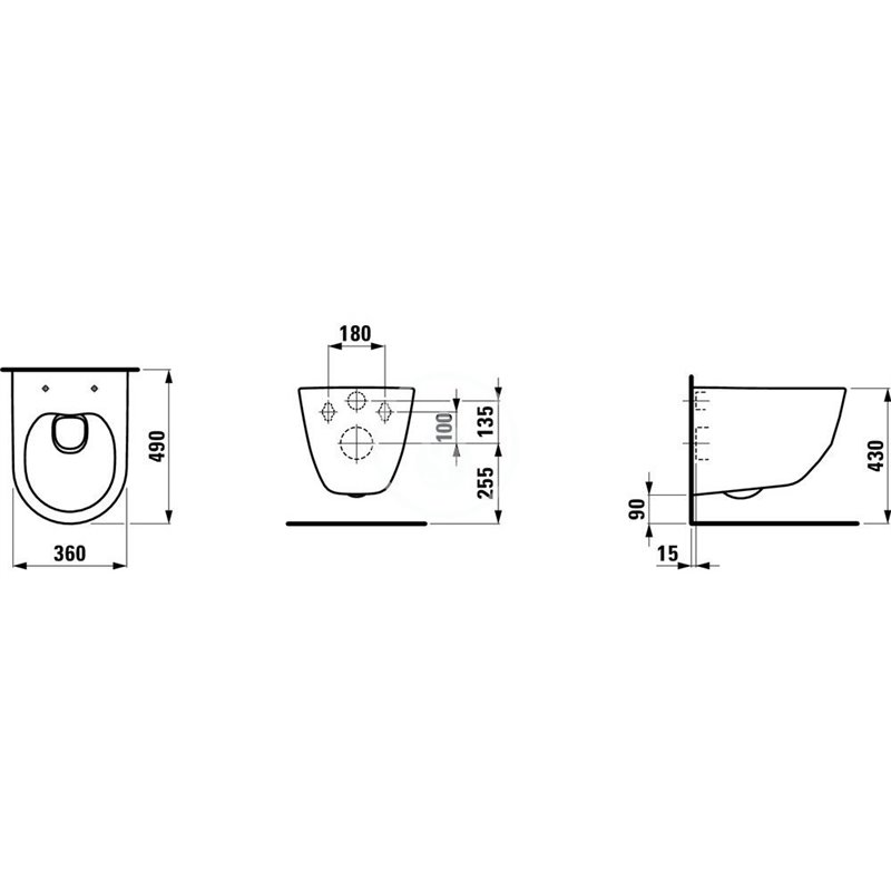 Laufen Závesné WC Compact, 490x360 mm, Rimless, biela H8209650000001