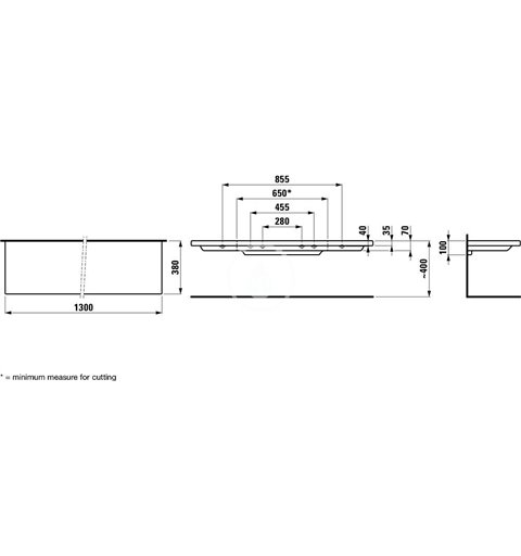 Laufen Keramická polička, 1300 mm - řezáno na pravé straně, bílá H8704350007101
