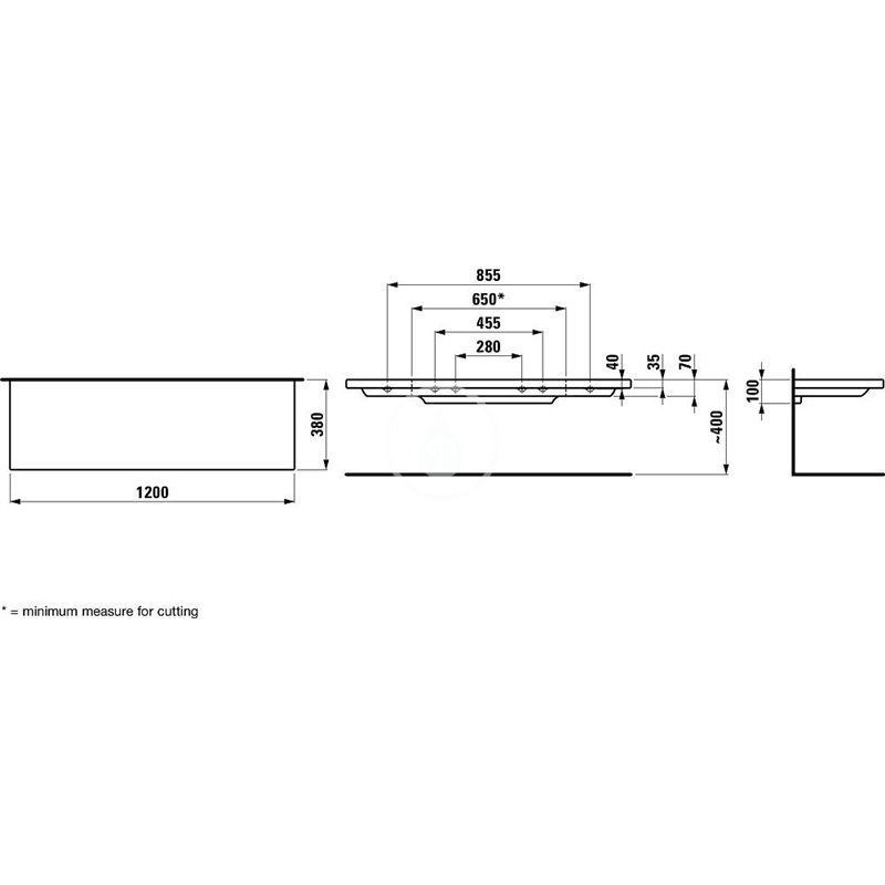 Laufen Keramická polička, 1200 mm - řezáno na pravé straně, bílá H8704340007101