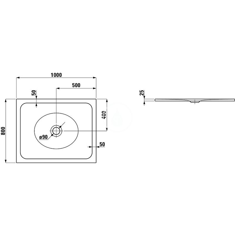Laufen Sprchová vanička, 1000 mm x 800 mm, oceľ/smalt 3,5 mm – s protihlukovými podložkami, biela mat antislip H2150736570401