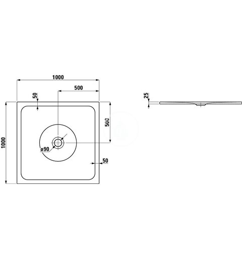 Laufen Sprchová vanička, 1000 mm x 1000 mm, oceľ/smalt 3,5 mm – s protihlukovými podložkami, biela H2150720000401