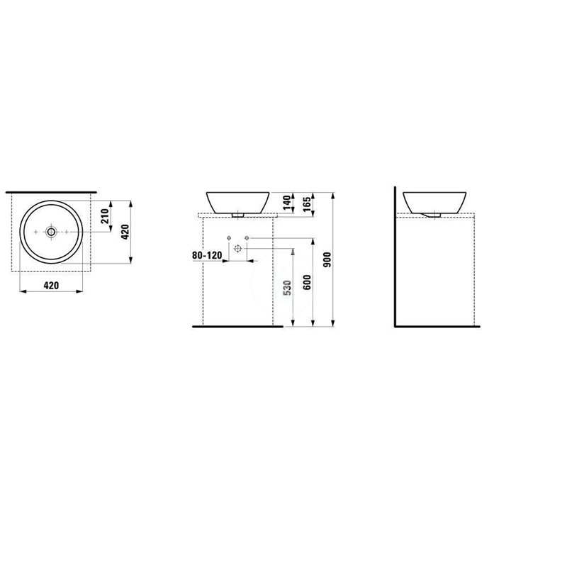 Laufen Umývadlová misa, 420 mm x 420 mm, bez otvoru na batériu, biela H8129620001091