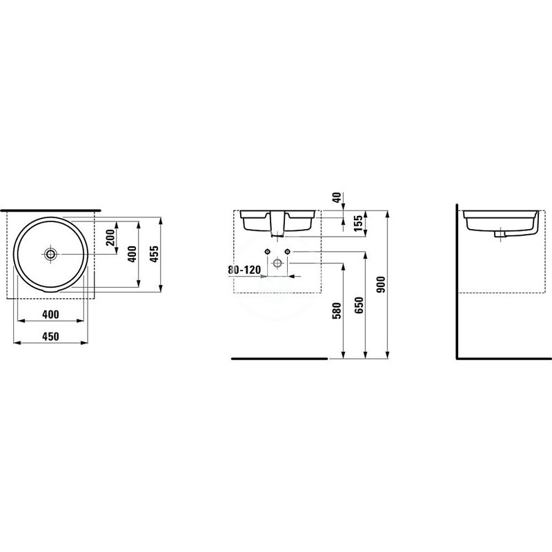 Laufen Vstavané umývadlo, 400 mm x 400 mm, biela – obojstranne glazované H8134390001551