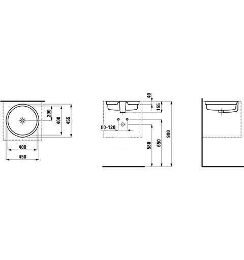 Laufen Vstavané umývadlo, 400 mm x 400 mm, biela – bez otvoru na batériu H8134380001091
