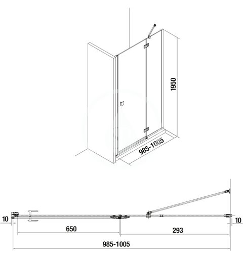 Jika Sprchové dvere výklopné 1000 mm, pravé, Jika perla Glass, strieborná/číre sklo H2544250026681
