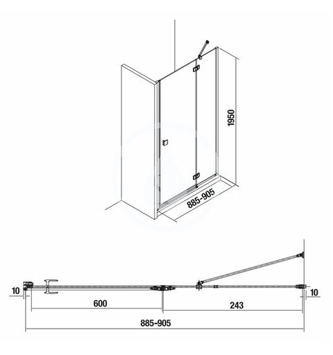 Jika Sprchové dvere výklopné 900 mm, pravé, Jika perla Glass, strieborná/číre sklo H2544230026681