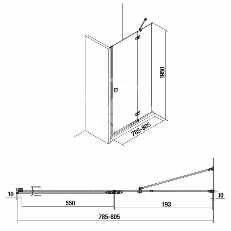 Jika Sprchové dvere výklopné 800 mm, pravé, Jika perla Glass, strieborná/číre sklo H2544210026681