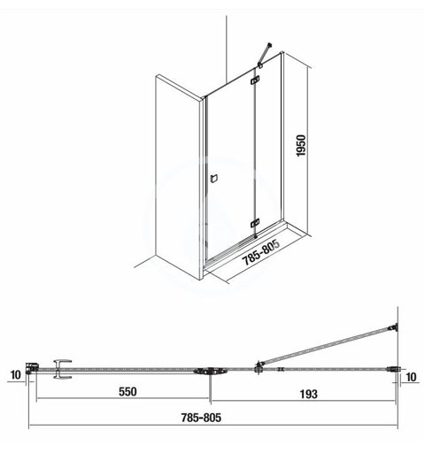 Jika Sprchové dvere výklopné 800 mm, pravé, Jika perla Glass, strieborná/číre sklo H2544210026681