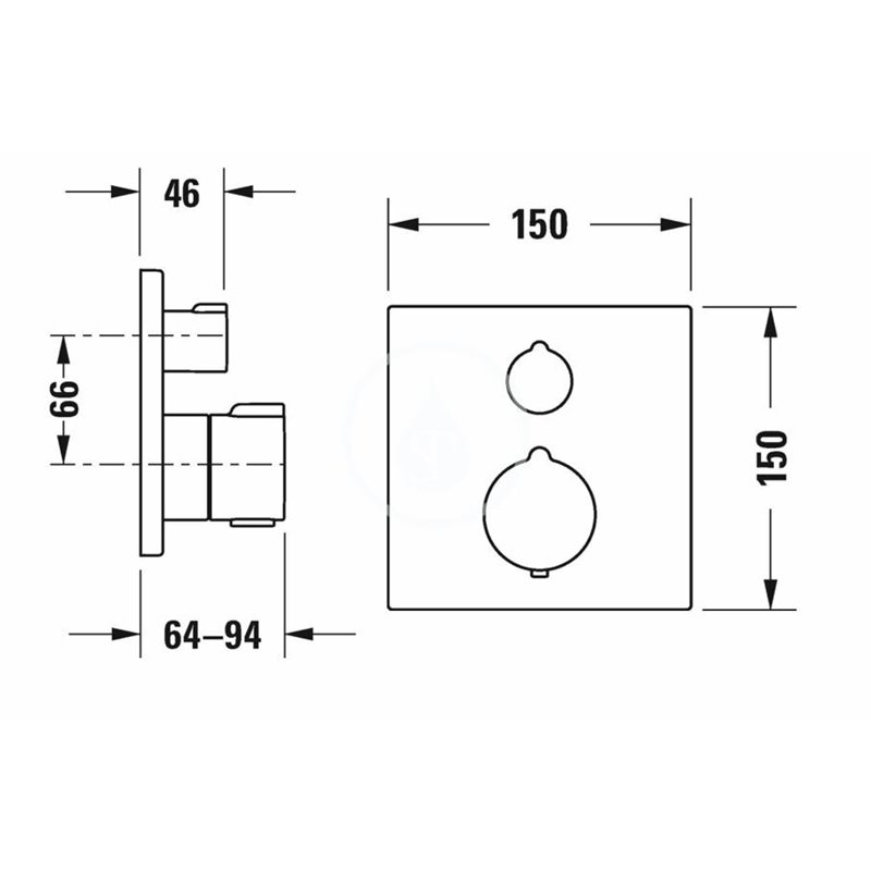 Duravit Sprchová termostatická batéria pod omietku, pre 2 spotrebiče, chróm C14200013010