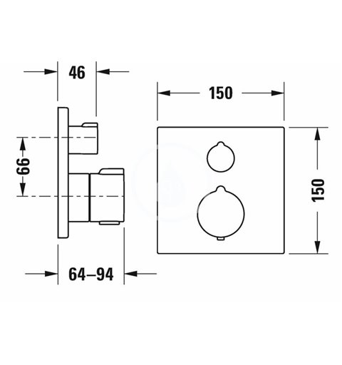 Duravit Vaňová termostatická batéria pod omietku, pre 2 spotrebiče, chróm C15200017010