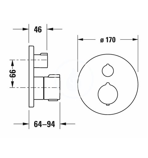 Duravit Vaňová termostatická batéria pod omietku, pre 2 spotrebiče, chróm C15200018010