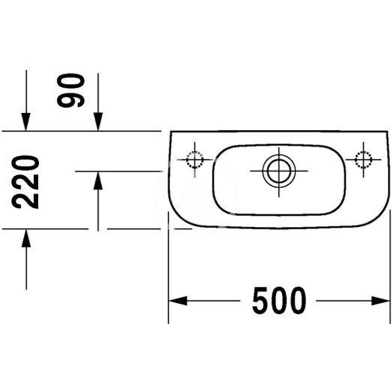 Duravit Umývadielko, 500x220 mm, s prepadom, s otvorom na batériu vľavo, biela 07065000092