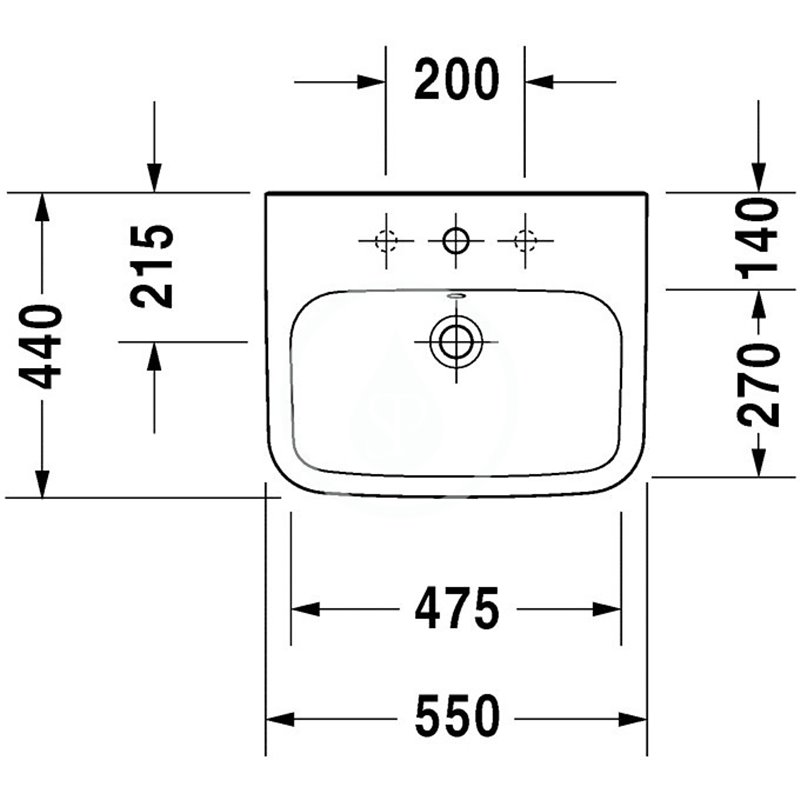 Duravit Umývadlo, 550x440 mm, s prepadom, s otvorom na batériu, biela 2319550000