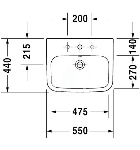 Duravit Umývadlo, 550x440 mm, s prepadom, s otvorom na batériu, biela 2319550000