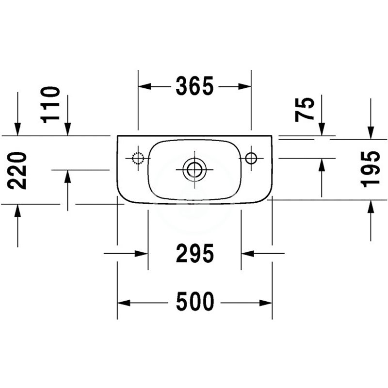Duravit Umývadielko, 500x220 mm, bez prepadu, s otvorom na batériu vpravo, biela 0713500008