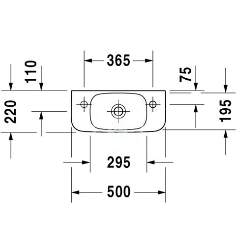 Duravit Umývadielko, 500x220 mm, bez prepadu, s otvorom na batériu vpravo, biela 0713500008
