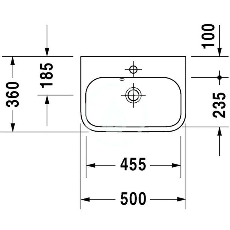 Duravit Umývadielko, 500x360 mm, s prepadom, s otvorom na batériu, biela 0710500000