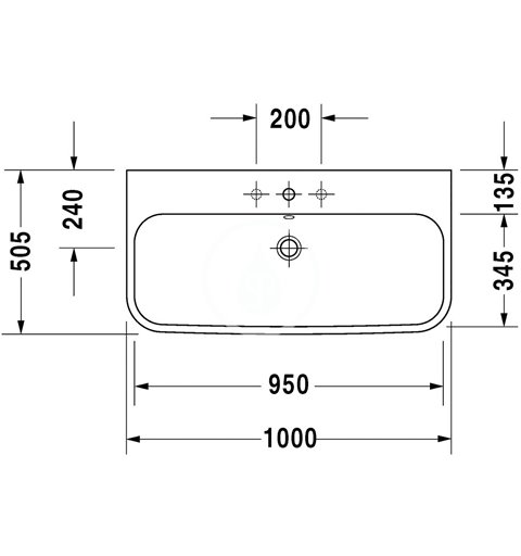 Duravit Umývadlo, 1000x505 mm, s prepadom, s otvorom na batériu, biela 2318100000