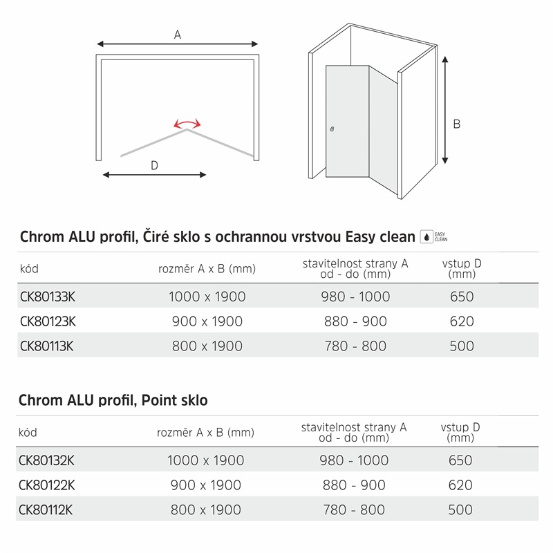 Mereo Sprchové dvere LIMA, zalamovacie, 100x190 cm, chróm ALU, sklo Point 6 mm CK80132K