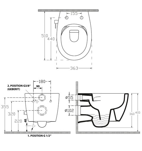Isvea SENTIMENTI  závesná WC misa Rimless, integrovaný ventil a bidetová spŕška 36x51 cm, biela