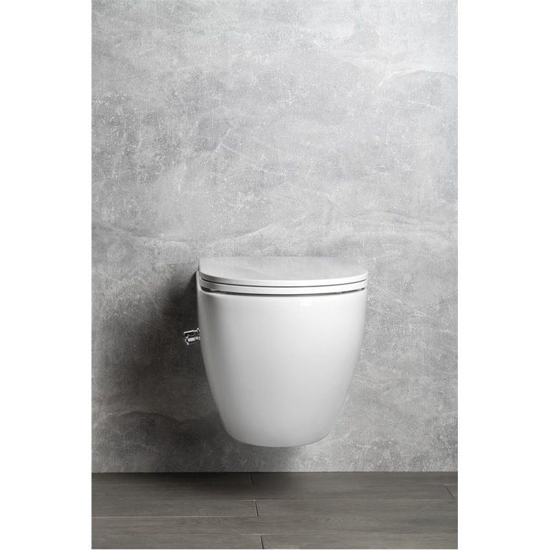 Isvea INFINITY závesná WC misa Rimless, integrovaný ventil a bidetová spŕška 36,5x53 cm, biela