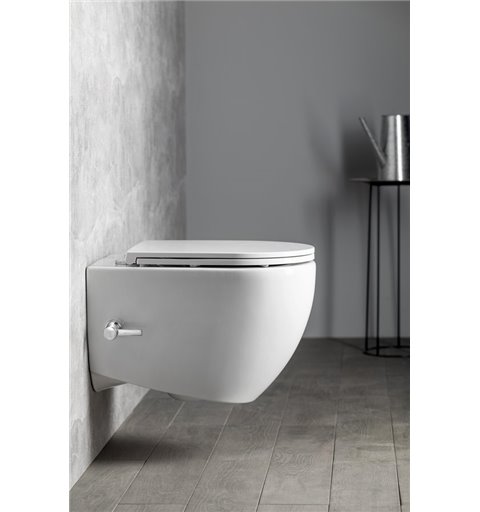 Isvea INFINITY závesná WC misa Rimless, integrovaný ventil a bidetová spŕška 36,5x53 cm, biela