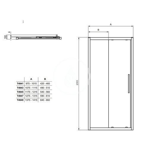 Ideal Standard Posuvné sprchové dvere, dvojdielne, 1000 mm, silver bright/číre sklo T4941EO