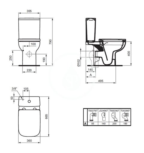Ideal Standard WC kombi misa RL+, Rimless, biela T472101