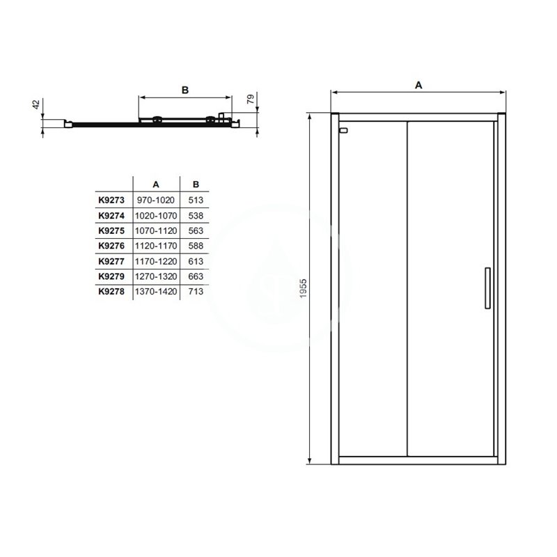 Ideal Standard Posuvné sprchové dvere, dvojdielne, 1050 mm, biela/číre sklo K968101