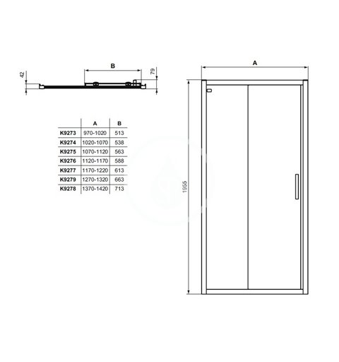 Ideal Standard Posuvné sprchové dvere, dvojdielne, 1050 mm, biela/číre sklo K968101