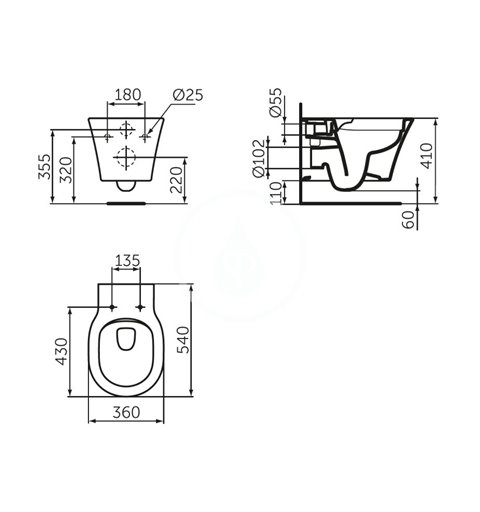 Ideal Standard Závesné WC, Rimless, biela E228801