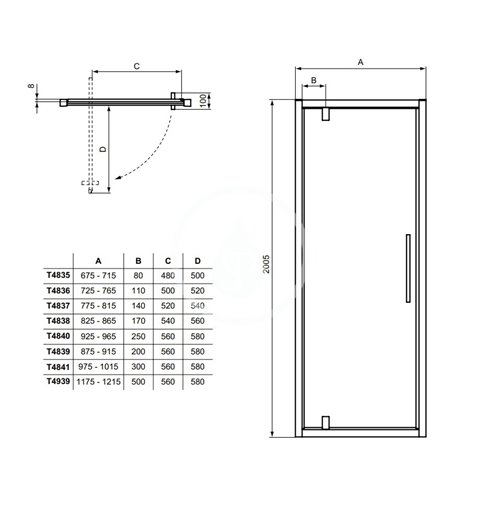 Ideal Standard Pivotové sprchové dvere 1000 mm, silver bright/číre sklo T4841EO