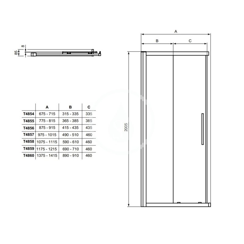 Ideal Standard Posuvné sprchové dvere, dvojdielne, 1000 mm, silver bright/číre sklo T4857EO