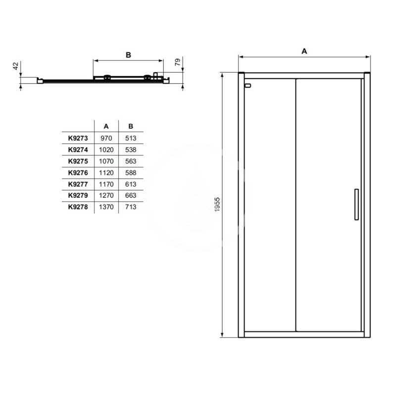Ideal Standard Posuvné sprchové dvere, dvojdielne, 1050 mm, čierna/číre sklo K9274V3