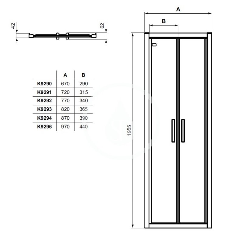 Ideal Standard Sprchové dvere 1000 mm, čierna/číre sklo K9296V3