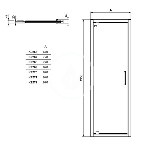 Ideal Standard Pivotové sprchové dvere 900 mm, čierna/číre sklo K9270V3