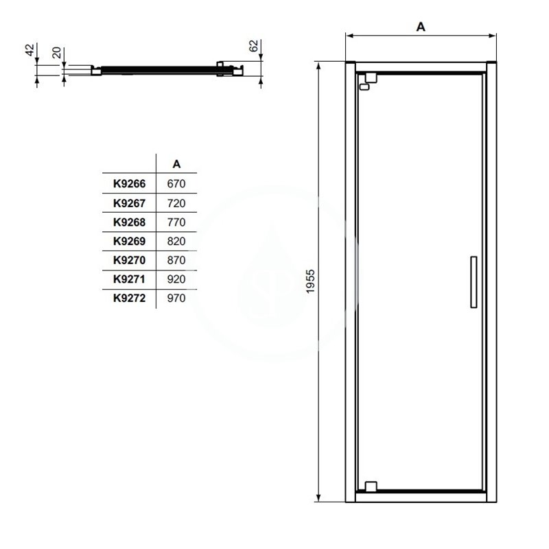 Ideal Standard Pivotové sprchové dvere 1000 mm, čierna/číre sklo K9272V3