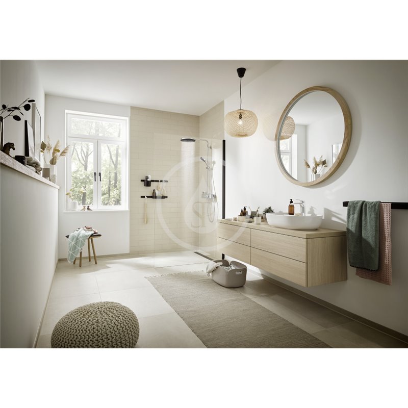 Hansgrohe Set sprchovej hlavice 105, 3 prúdy, termostatu a kúpeľňových doplnkov, matná čierna WallStoris 24250670