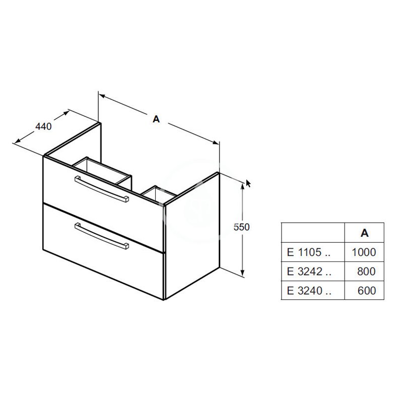 Ideal Standard Umývadlová skrinka, 1000x440x550 mm, 2 zásuvky, dub pieskový Tempo E1105OS