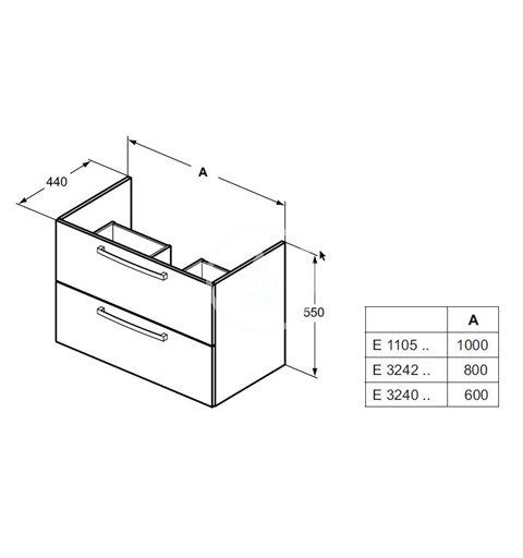 Ideal Standard Umývadlová skrinka, 1000x440x550 mm, 2 zásuvky, dub pieskový Tempo E1105OS