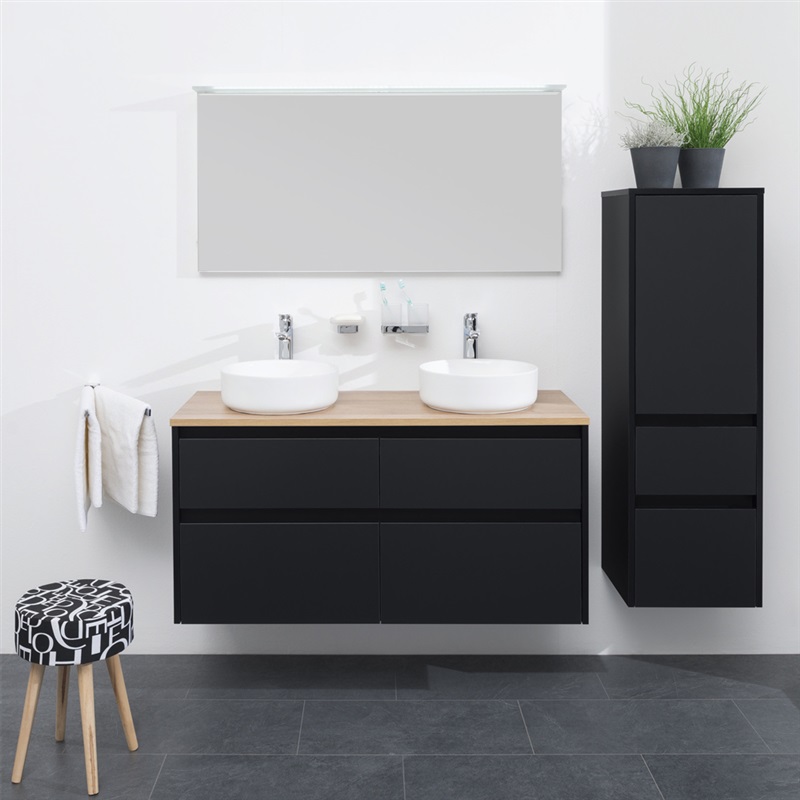 Mereo Opto, kúpeľňová skrinka s keramickým umývadlom, čierna, 4 zásuvky, 1210x580x458 mm CN943
