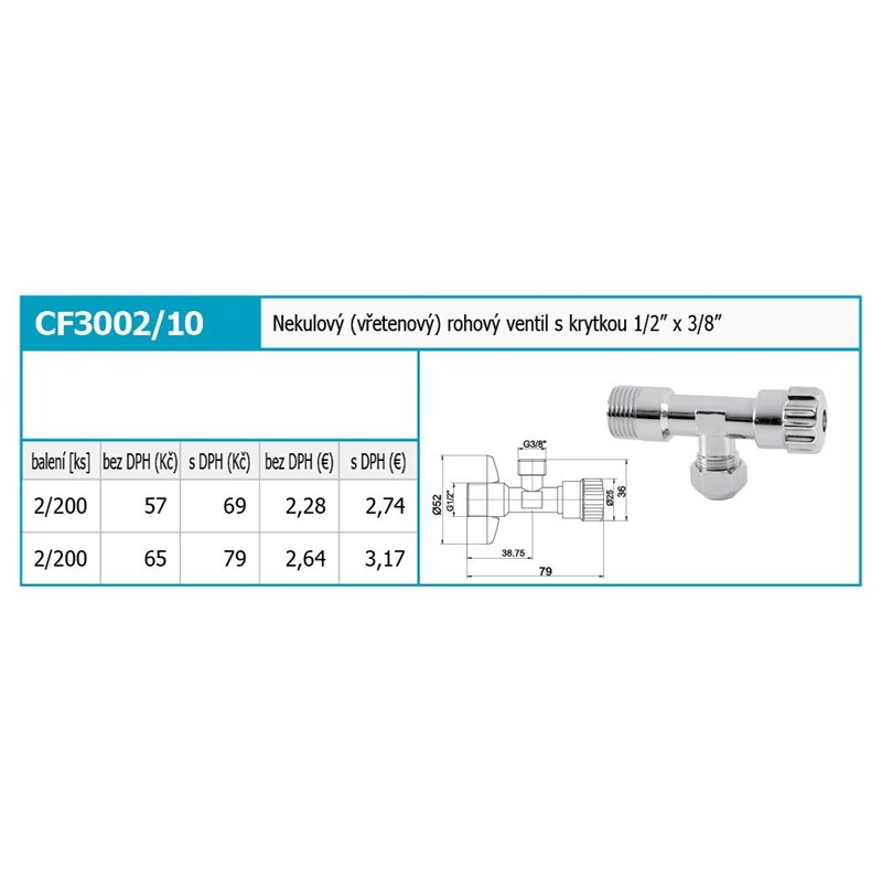 Novaservis Rohový vretenový ventil 3/8" CF3002/10