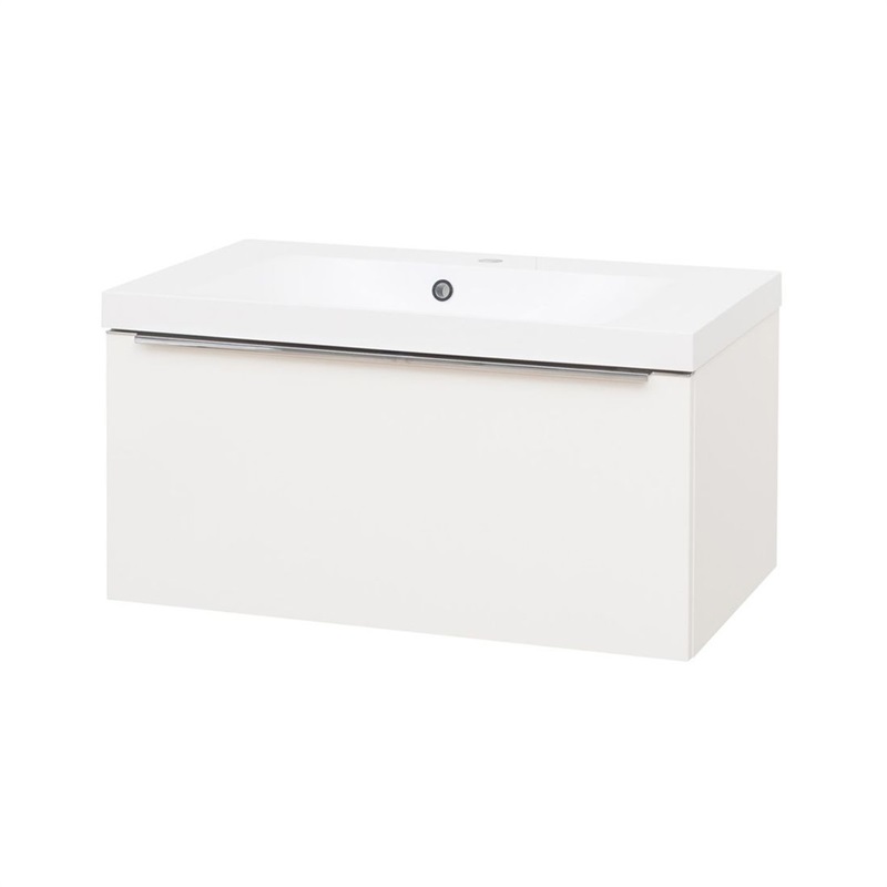 Mereo Mailo, kúpeľňová skrinka, umývadlo z liateho mramoru, biela, 1 zásuvka, 810x470x480 mm CN516M