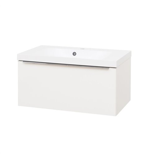 Mereo Mailo, kúpeľňová skrinka, umývadlo z liateho mramoru, biela, 1 zásuvka, 810x470x480 mm CN516M