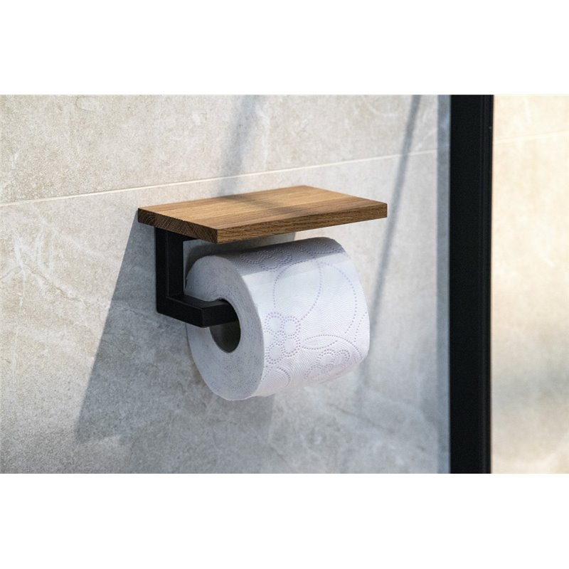 Sapho SKA Držiak toaletného papiera s poličkou 15x8x10cm, čierna matná/dub SKA421