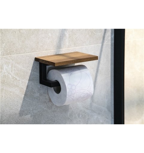 Sapho SKA Držiak toaletného papiera s poličkou 15x8x10cm, čierna matná/dub SKA421